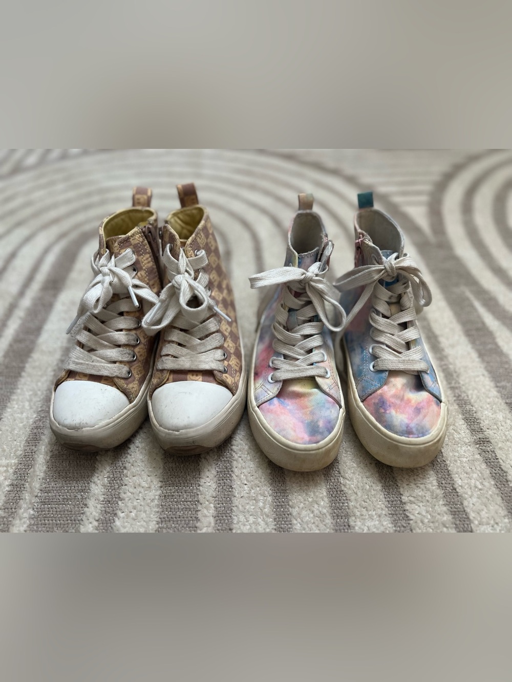 TWO Pair of Girls Art Class High Top Sneakers - Side Zipper - Size 13